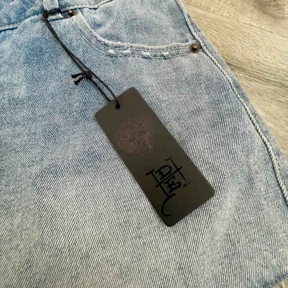 Ed Hardy-Love Eternal-Jean Denim Shorts-Light Vintage Blue-Heart/Flower-Size 30 - Picture 3 of 14